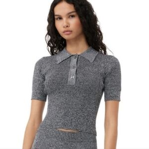 Ganni Charcoal Knit Collared Crop Top